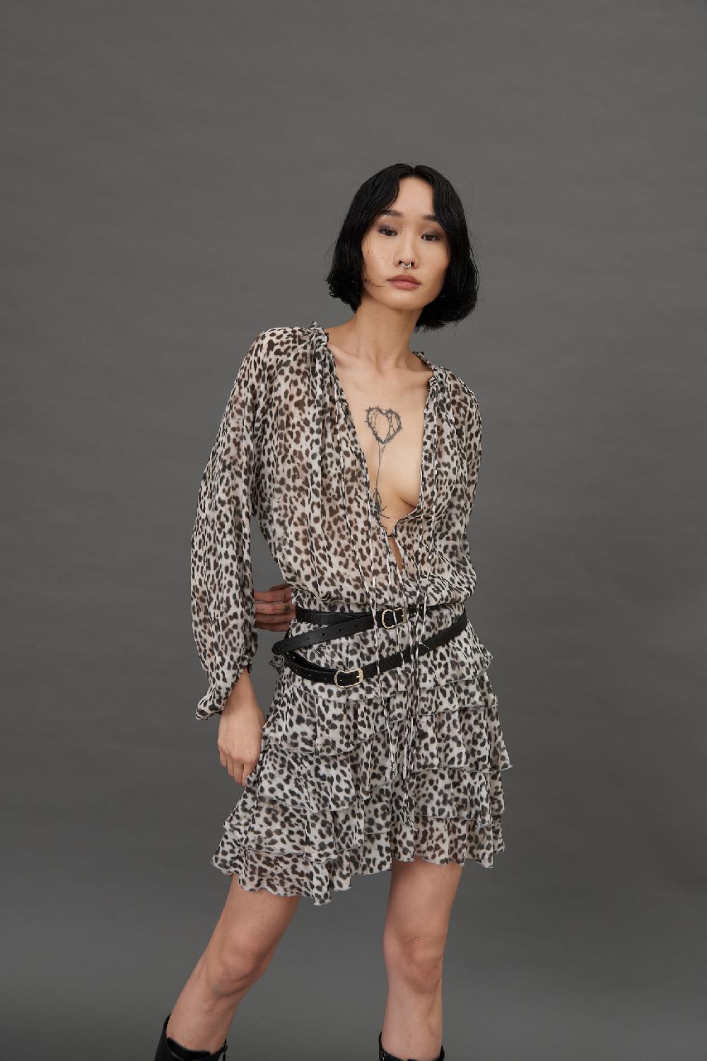 Soallure BLUSA CON SCOLLO PROFONDO A FANTASIA LEOPARDATA Comprare a buon mercato