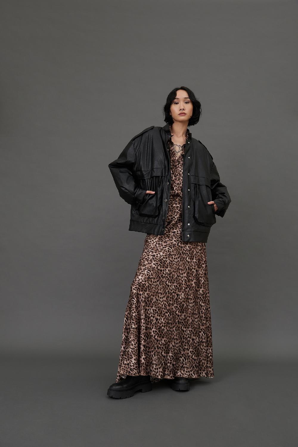 Soallure CAMICIA CON COLLETTO IN RASO FANTASIA LEOPARDATA Grande vendita