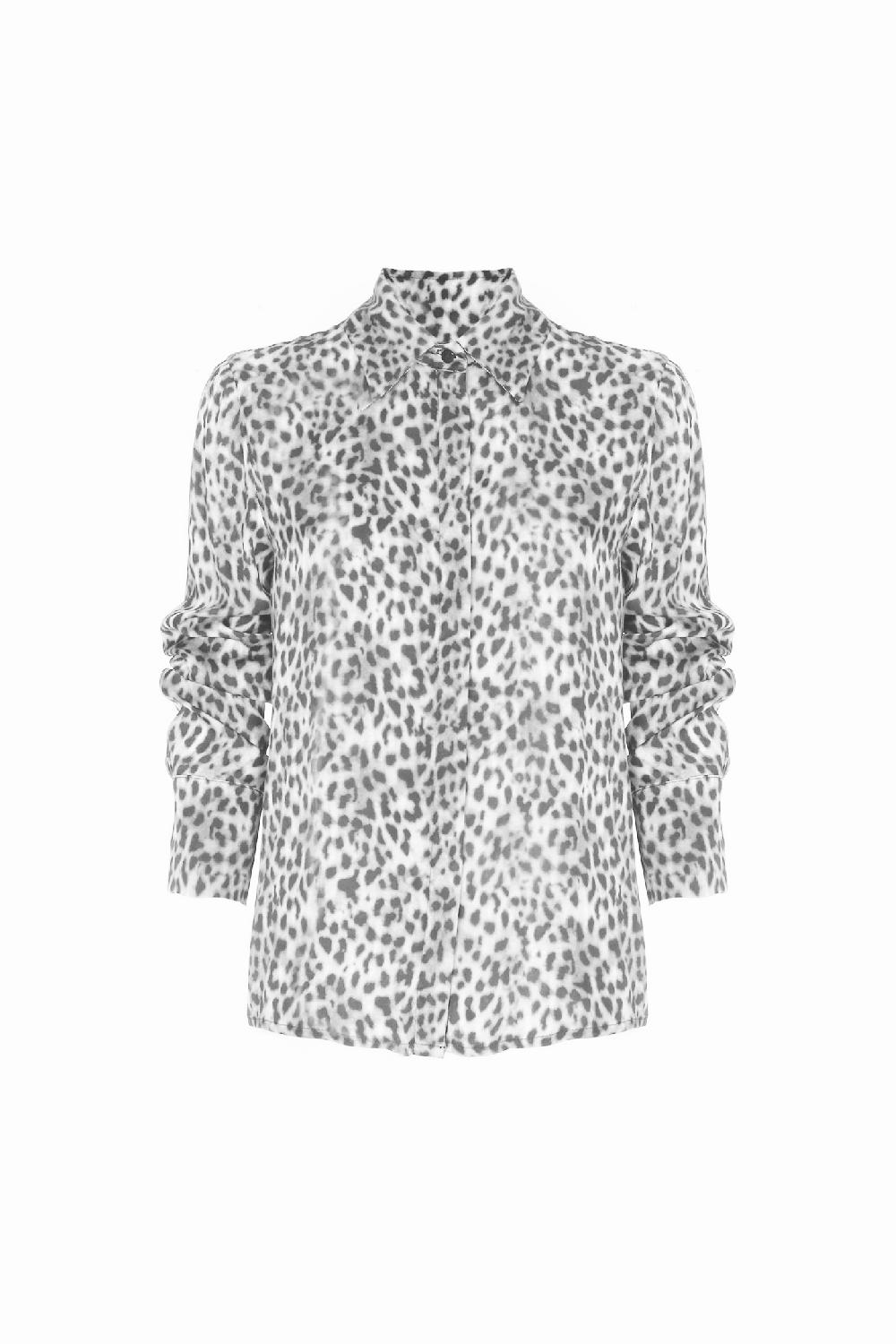 Soallure CAMICIA CON COLLETTO IN RASO FANTASIA LEOPARDATA Grande vendita