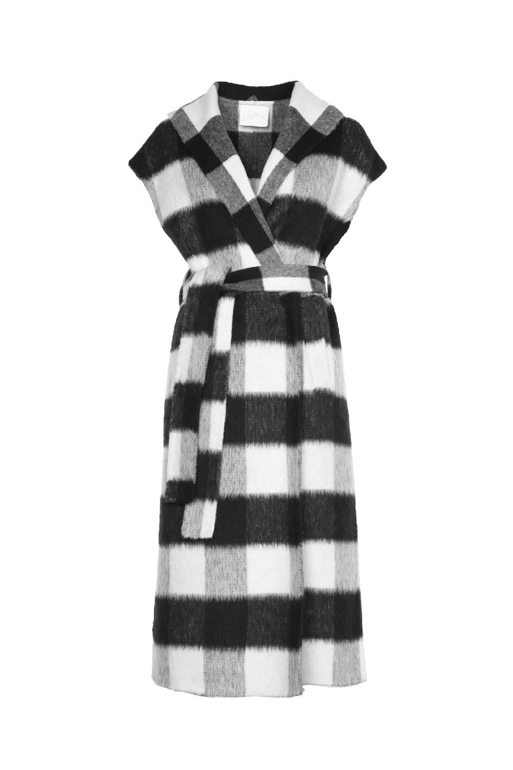 Soallure CAPPOTTO SENZA MANICHE CON CINTURA CHECK Offerte speciali