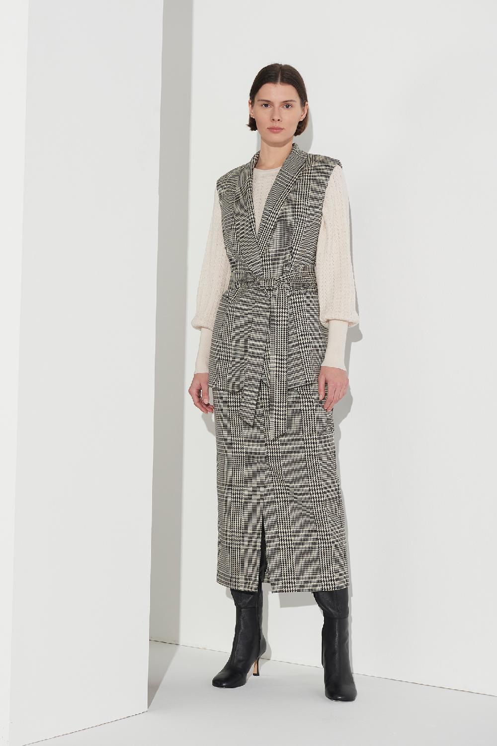Soallure GILET PRINCIPE DI GALLES CON CINTURA Solo un giorno rimasto