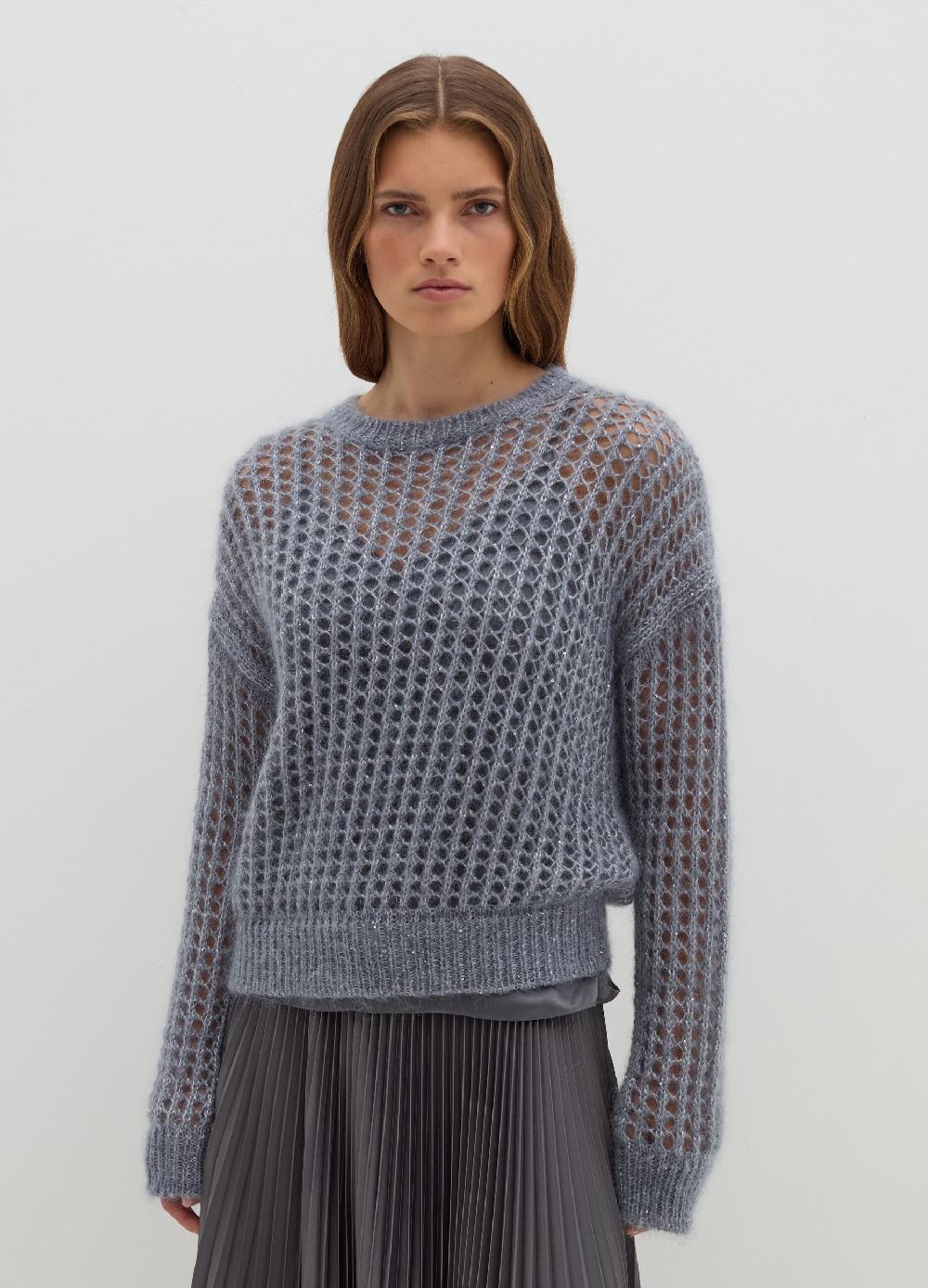 Stefanel Pullover traforato in mohair con micro paillettes In Saldo