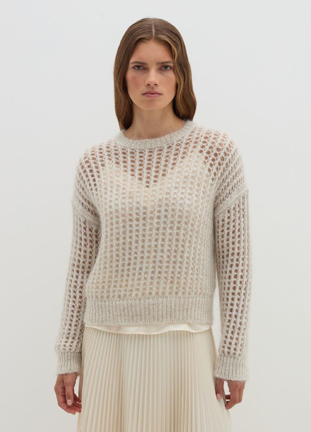 Stefanel Pullover traforato in mohair con micro paillettes Nuova