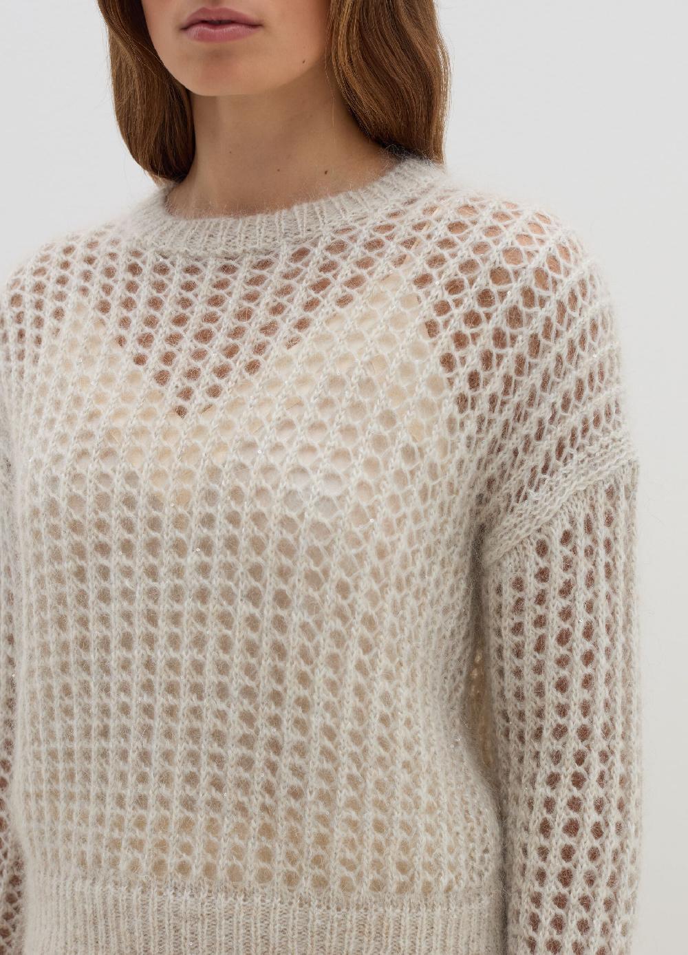 Stefanel Pullover traforato in mohair con micro paillettes Nuova