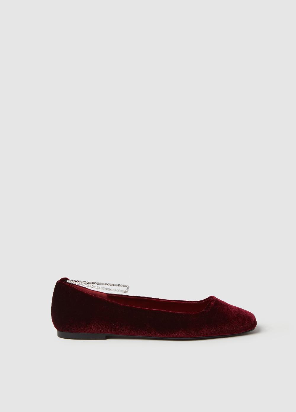 Stefanel Ballerina in velluto con cinturino in strass Offerta speciale della fabbrica