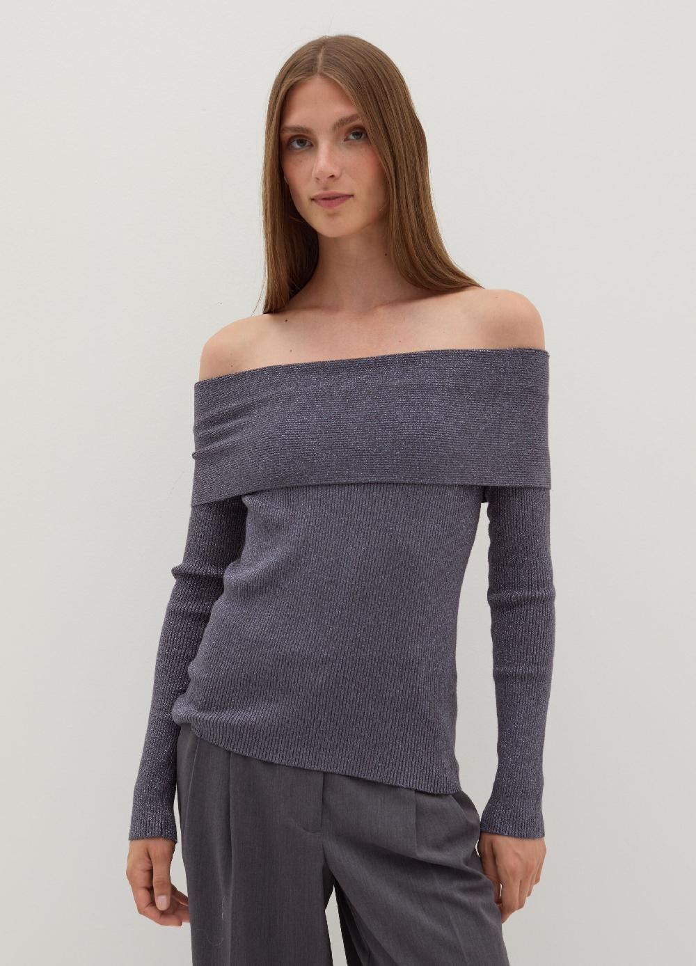 Stefanel T-shirt in lurex a costine con spalle scoperte 50% di sconto per tempo limitato