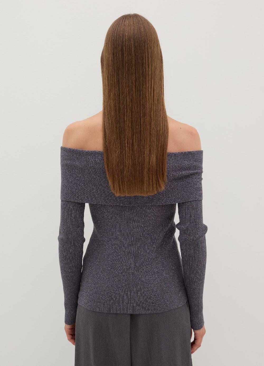 Stefanel T-shirt in lurex a costine con spalle scoperte 50% di sconto per tempo limitato