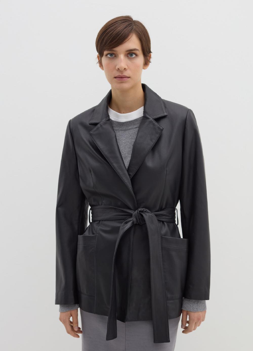 Stefanel Giacca corta in pelle con cintura In Linea