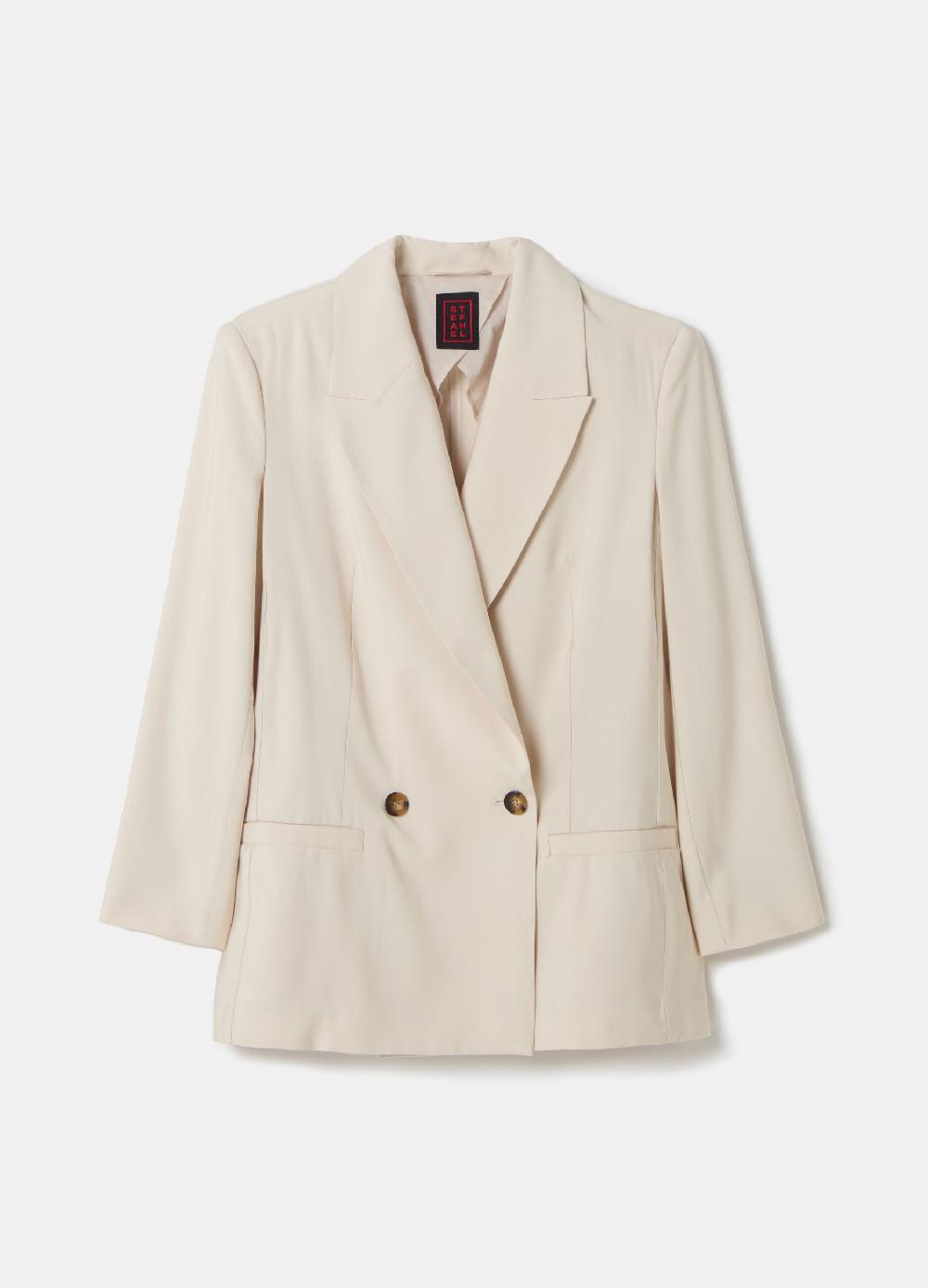 Stefanel Blazer fluido doppiopetto in twill tecnico Nuova