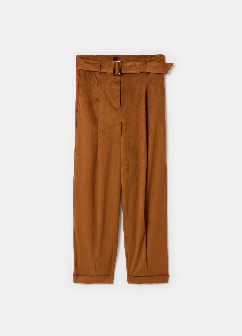Stefanel Pantalone a sigaretta ankle fit in suede Offerta Pasqua