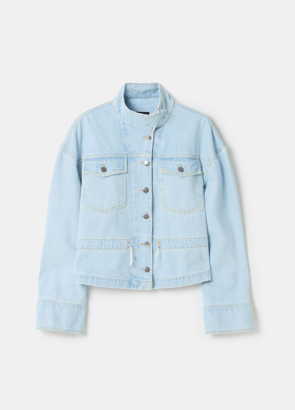 Stefanel Giubbino corto over in denim a collo alto Offerta Anniversario