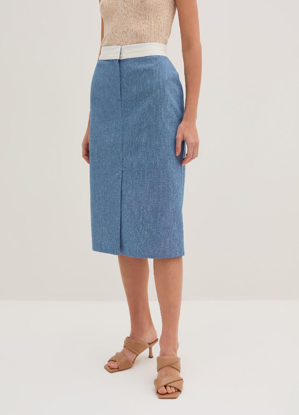 Stefanel Gonna midi sartoriale a tubo effetto denim Grandi sconti