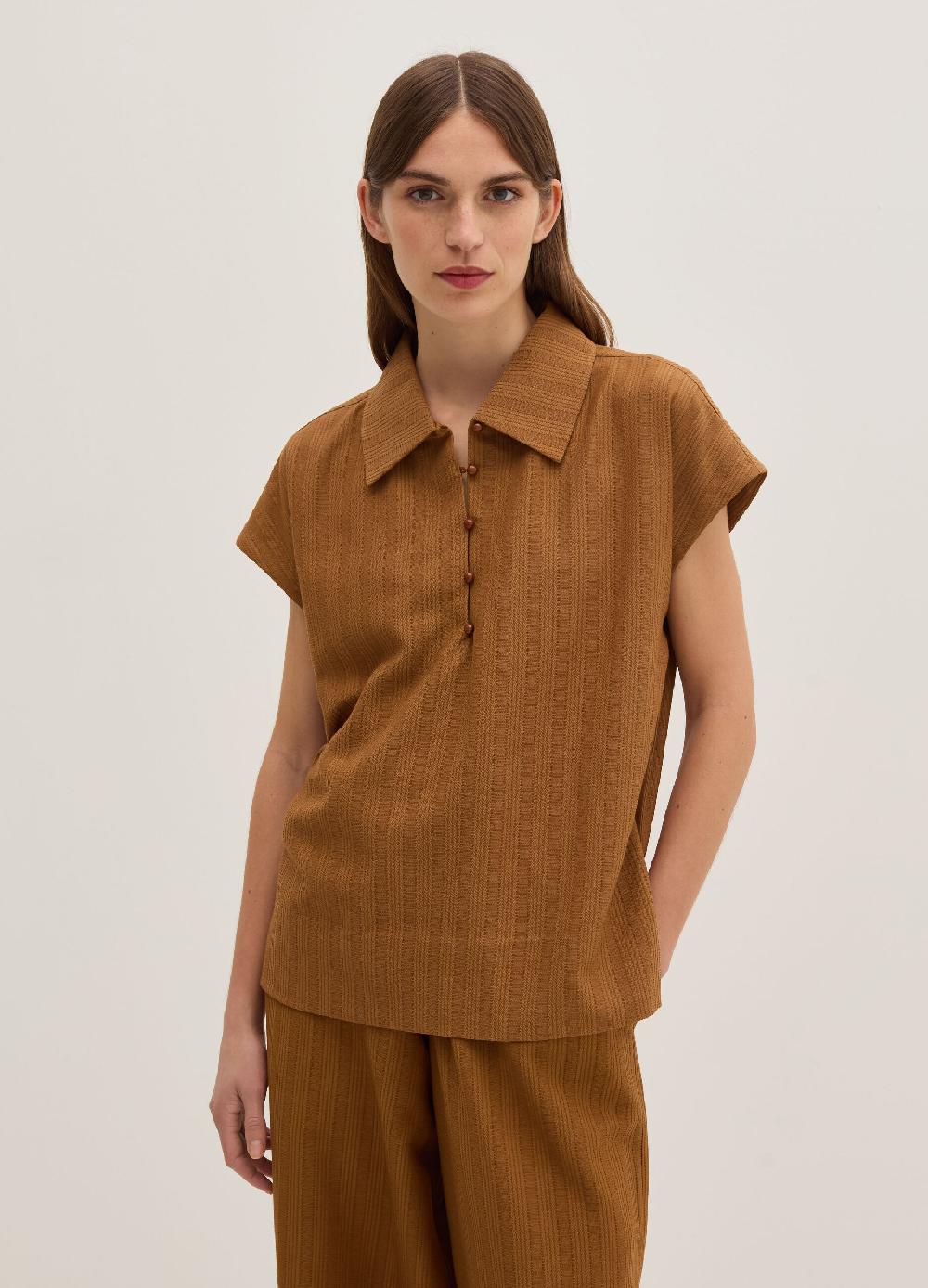 Stefanel Blusa gessata scollo serafino con colletto Esporta salva