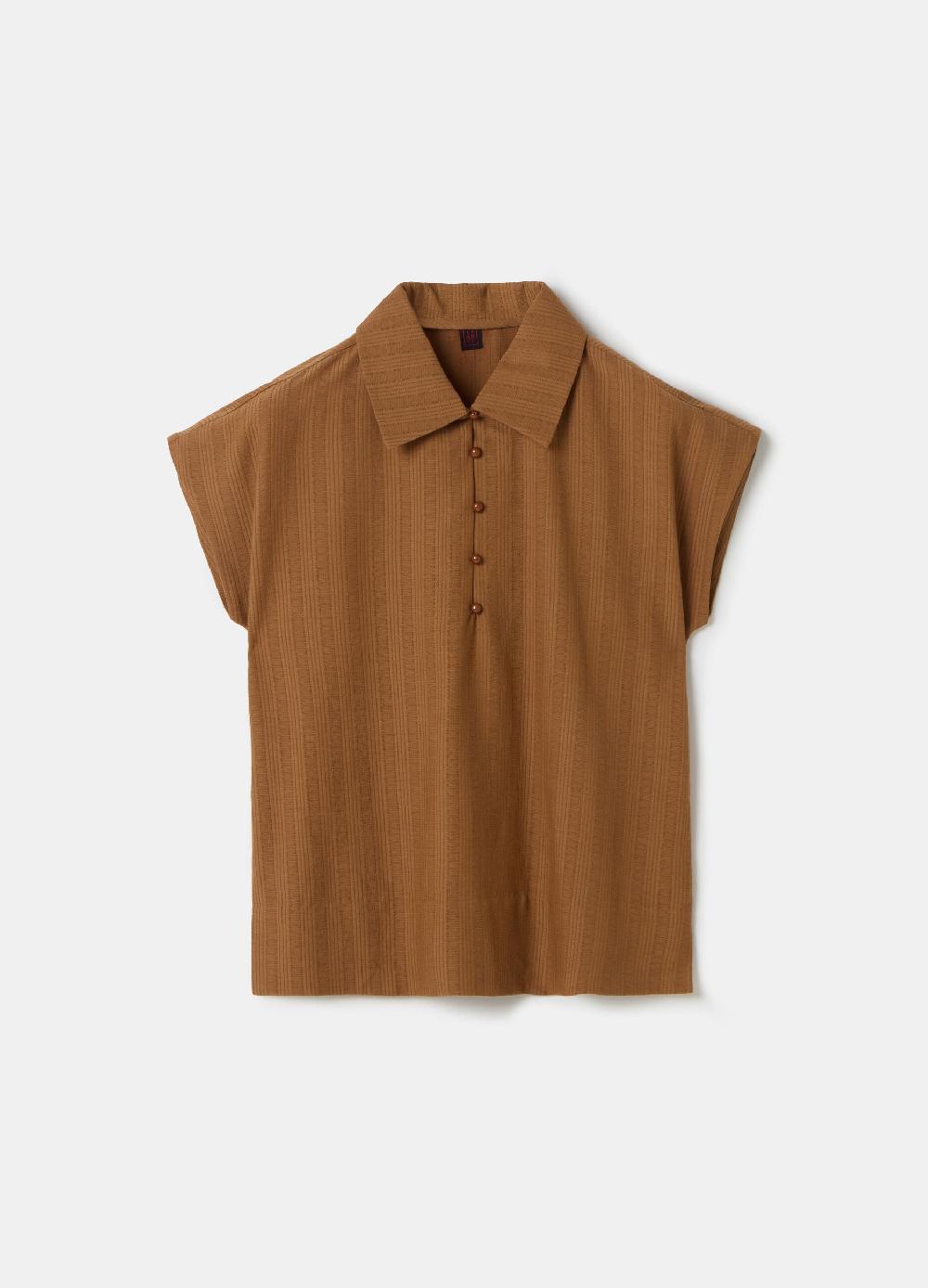 Stefanel Blusa gessata scollo serafino con colletto Esporta salva