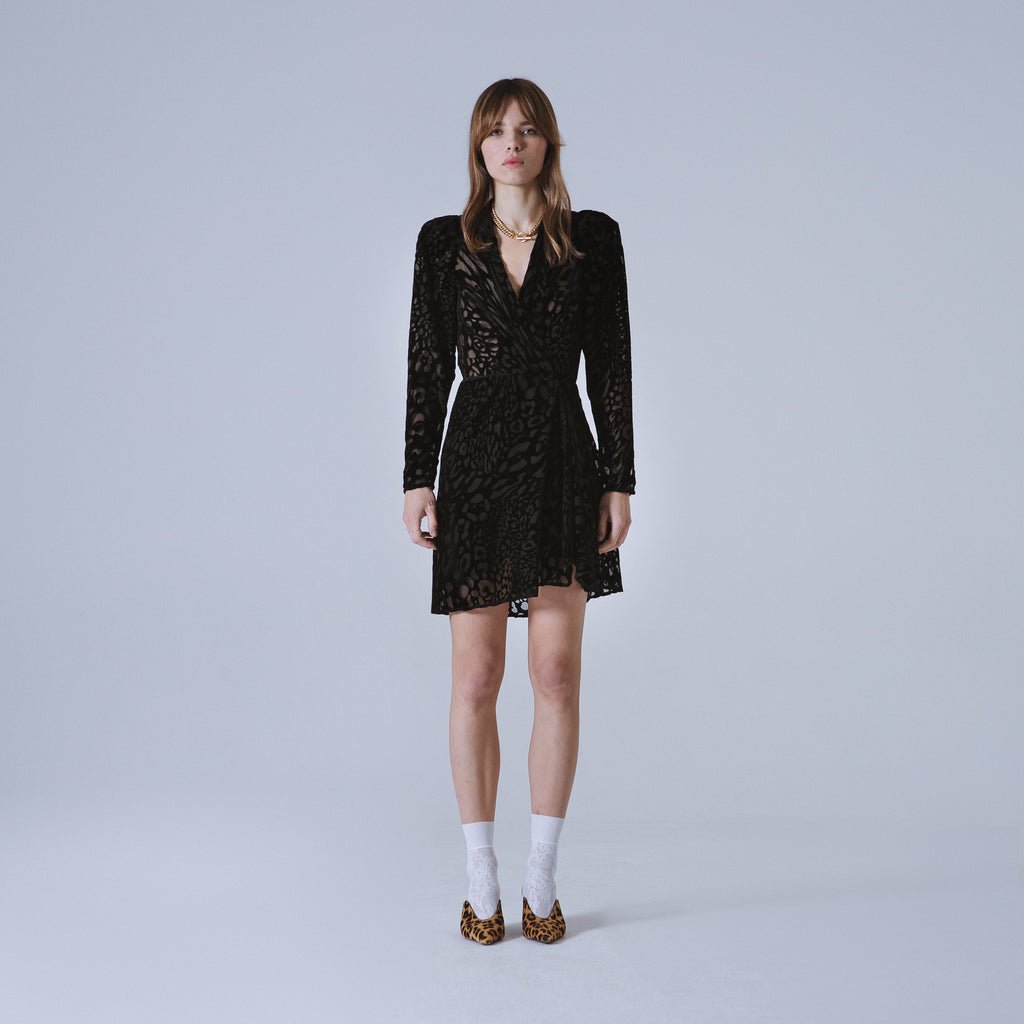 Sveta Milano Abito Cambridge in velluto con motivo leopardo 50% di sconto con spedizione gratuita