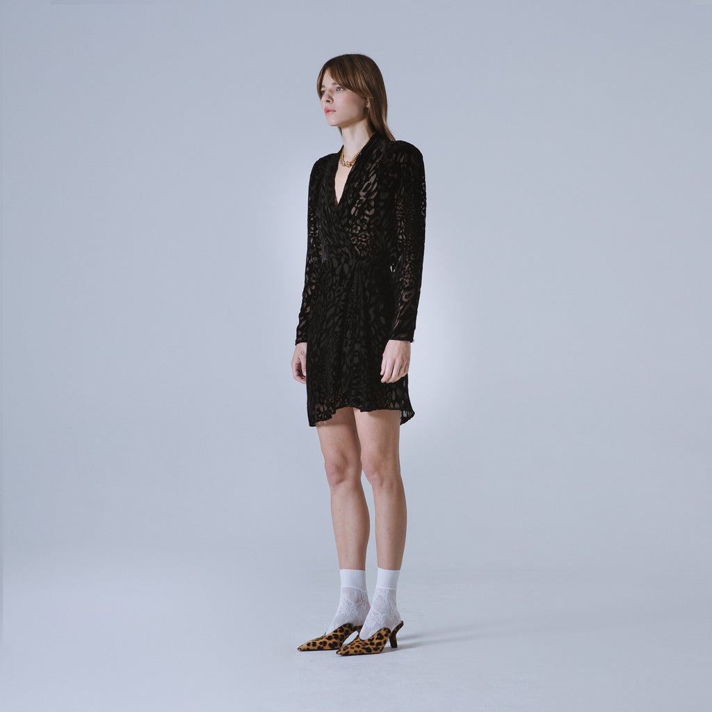 Sveta Milano Abito Cambridge in velluto con motivo leopardo 50% di sconto con spedizione gratuita