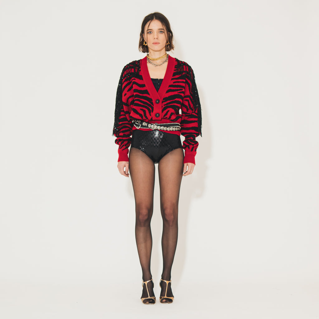 Sveta Milano Cardigan corto Dakota con frange in paillettes Soddisfazione Garantita