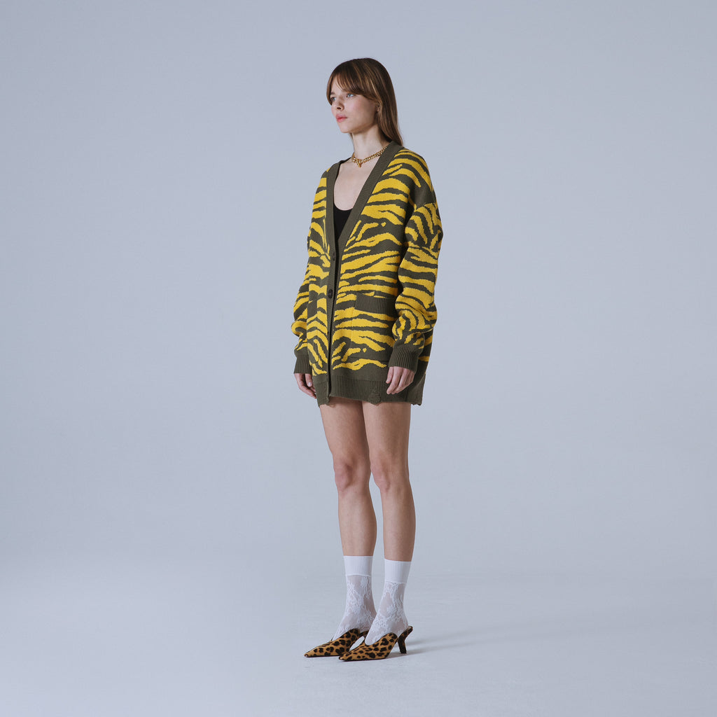 Sveta Milano Cardigan lungo jacquard Georgia in verde e giallo Fino Al -60%