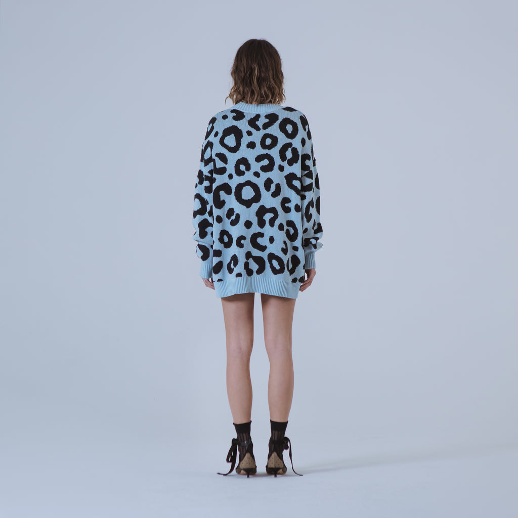 Sveta Milano Cardigan lungo jacquard Georgia in azzurro e nero Shopping Online