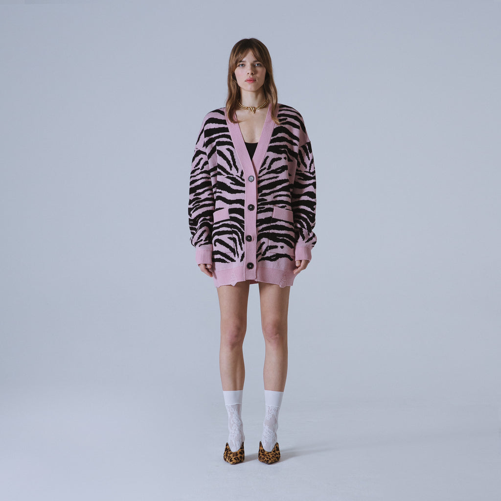 Sveta Milano Cardigan lungo jacquard Georgia in rosa e nero Prezzo Ridotto