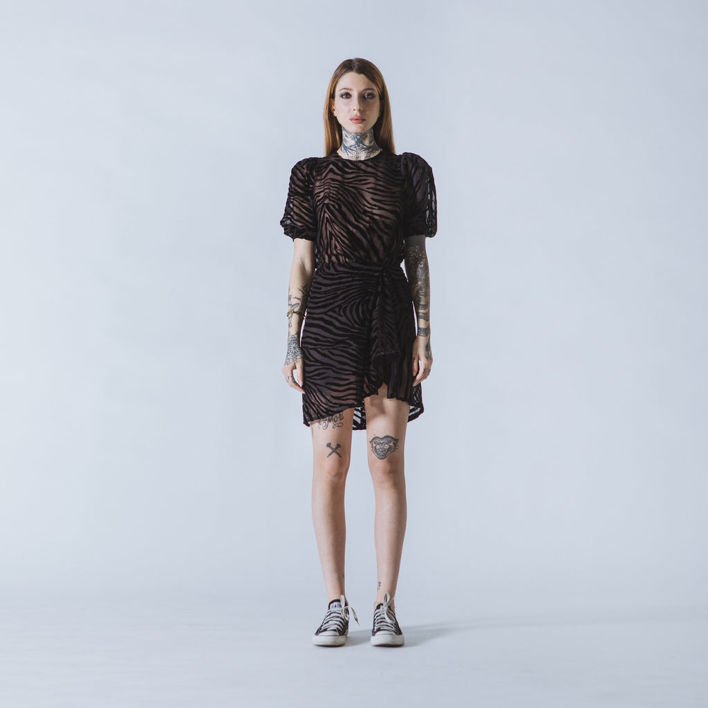 Sveta Milano Abito corto Joan in velluto nero devorato Outlet