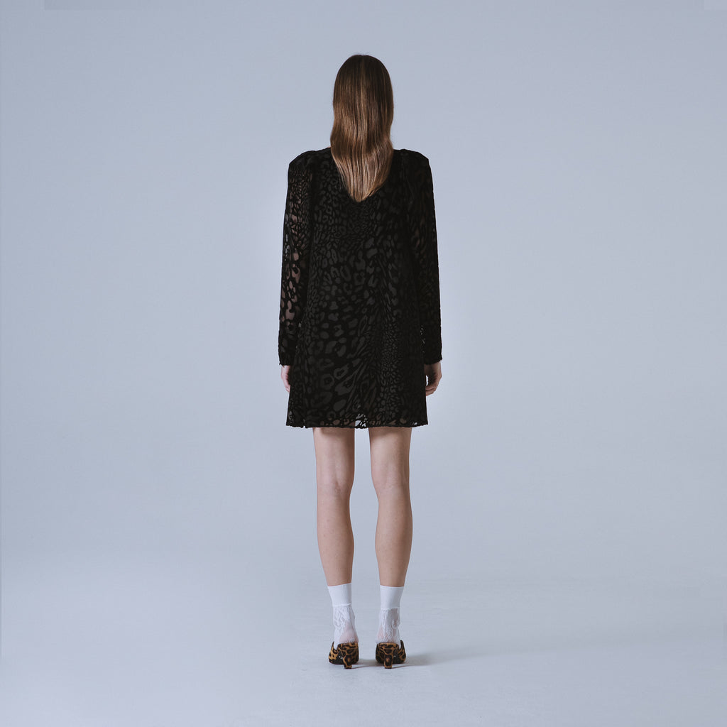 Sveta Milano Abito Yale con motivo leopardo su velluto nero Offerta esclusiva