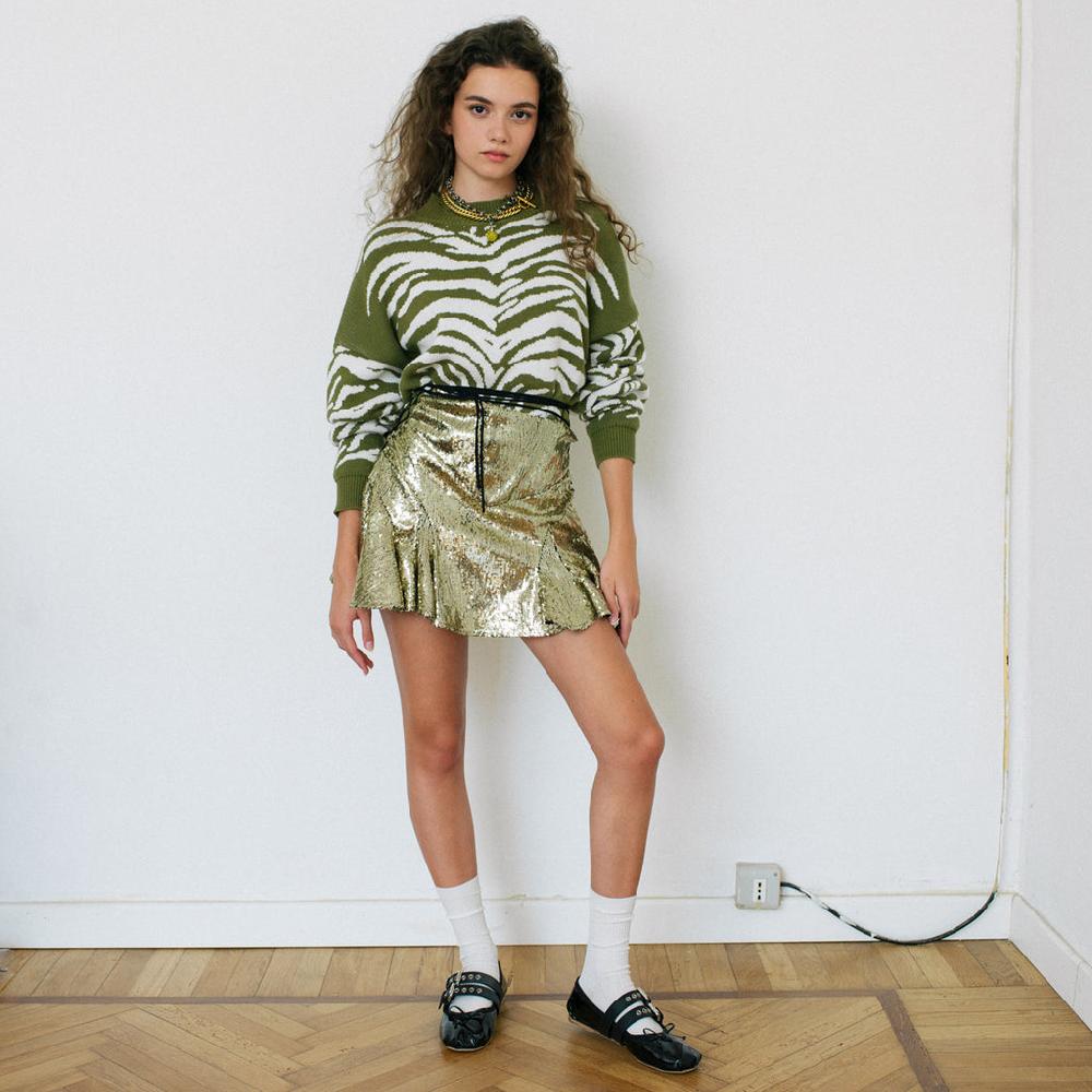 Sveta Milano Maglione corto jacquard Courtney in verde militare e bianco Cyber Monday