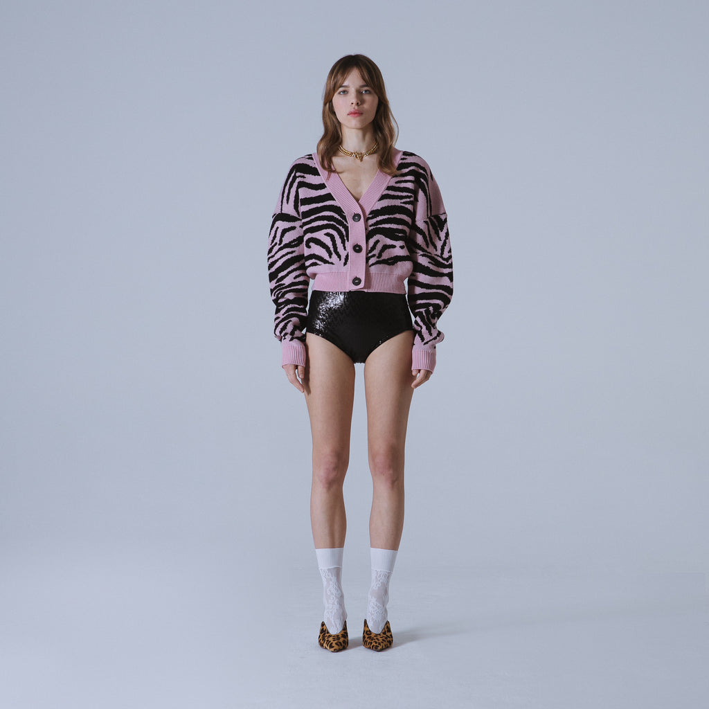 Sveta Milano Cardigan corto jacquard Dakota in rosa e nero Offerta Anniversario