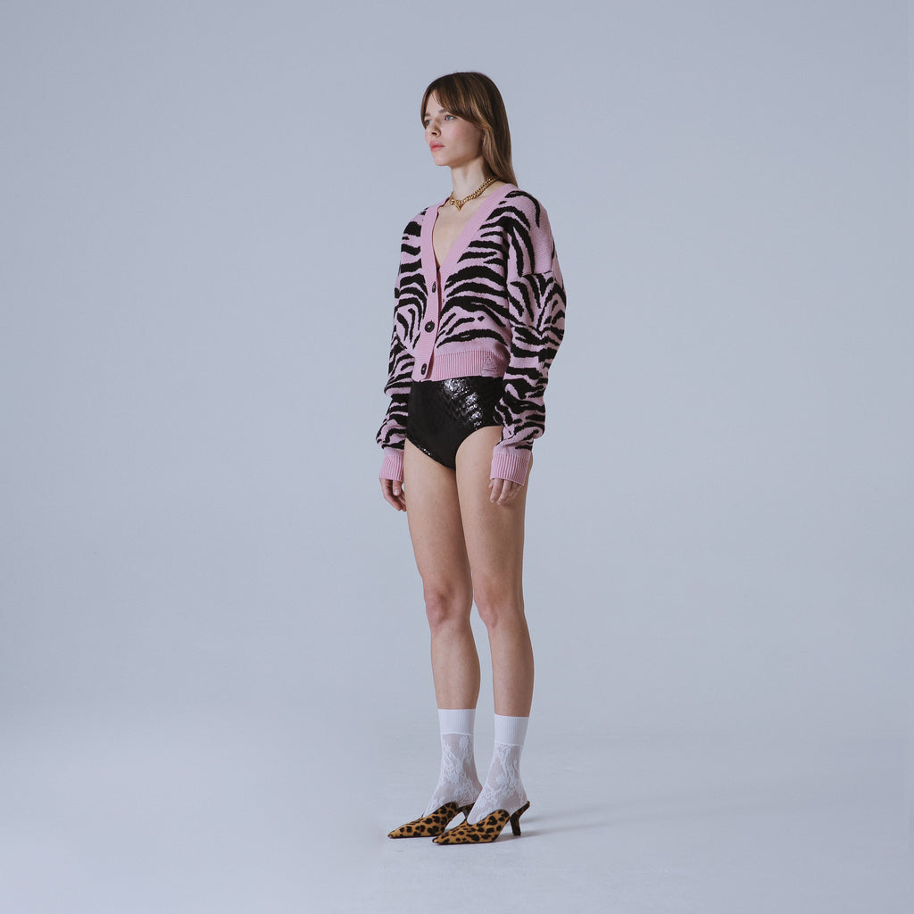 Sveta Milano Cardigan corto jacquard Dakota in rosa e nero Offerta Anniversario
