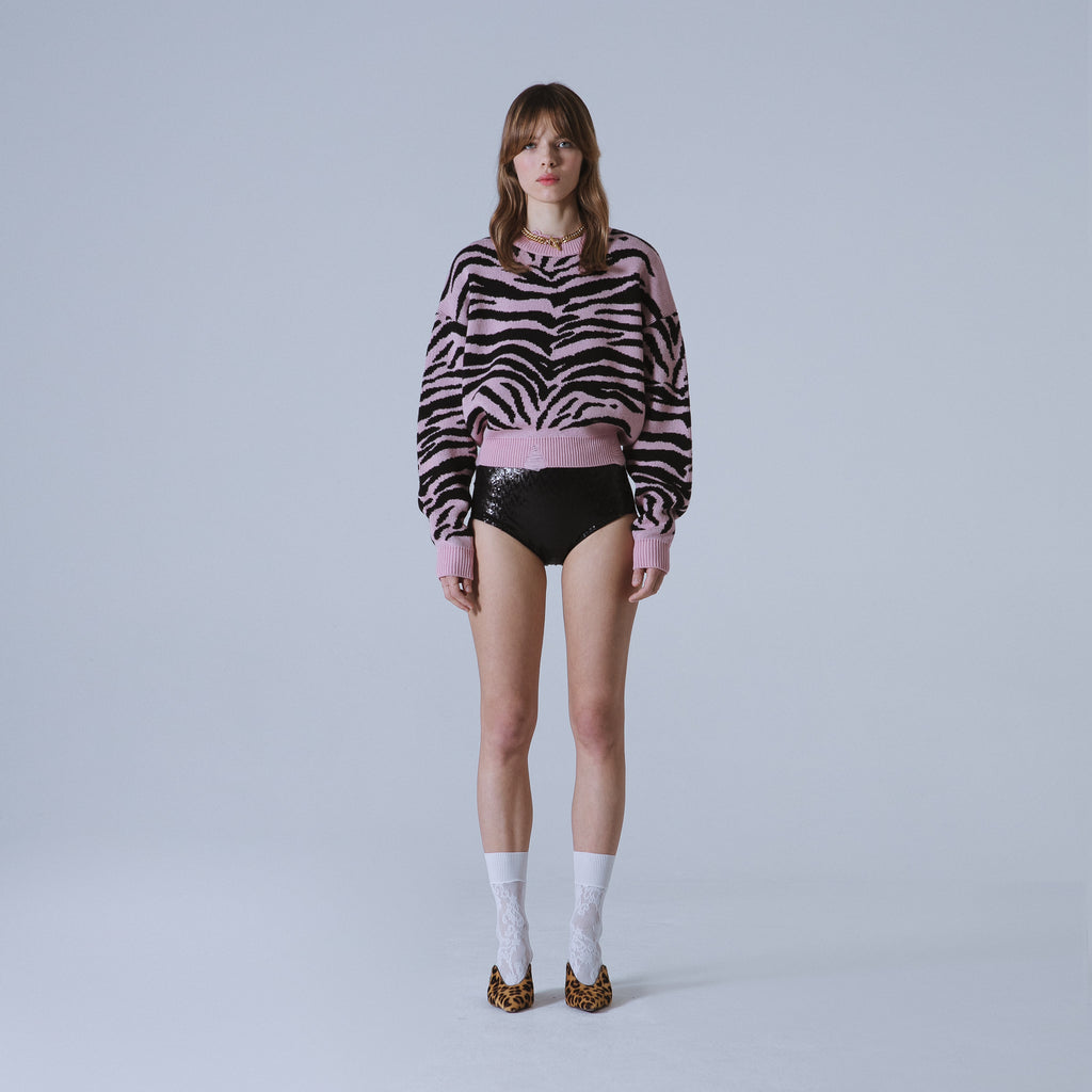 Sveta Milano Maglione girocollo jacquard Denver in rosa e nero Online Outlet
