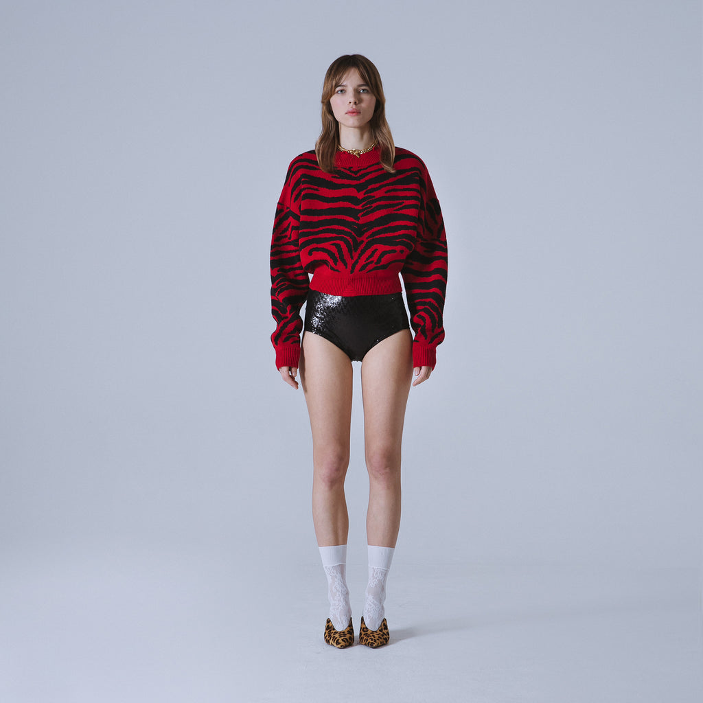 Sveta Milano Girocollo corto jacquard Denver in rosso e nero Offerta temporanea