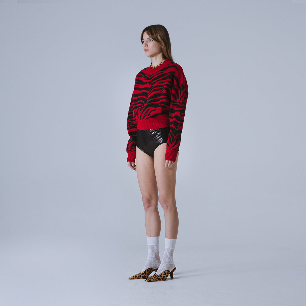 Sveta Milano Girocollo corto jacquard Denver in rosso e nero Offerta temporanea