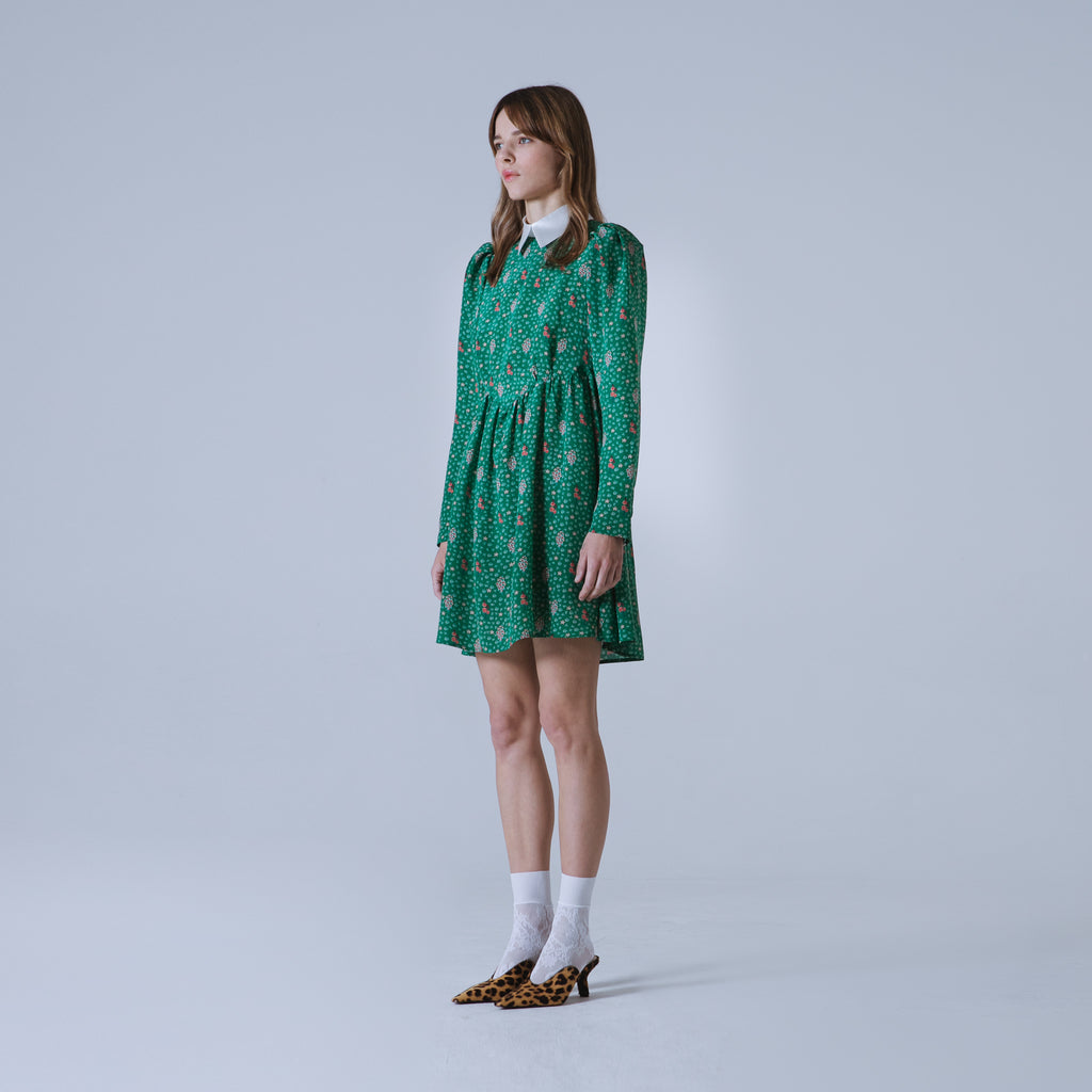 Sveta Milano Abito corto Oxford con stampa floreale su crêpe de chine di seta | Limited Edition Sostegno trimestrale