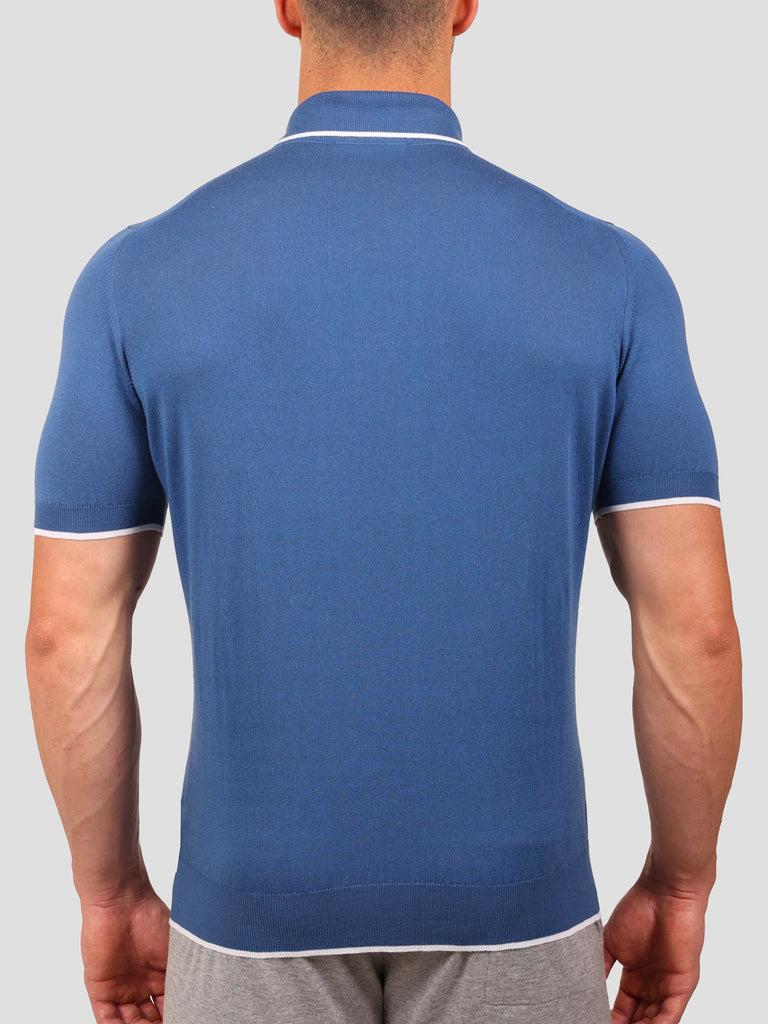 Svevo Maglia Polo 80% Cotone - 20% Seta Blu e Bianca Pezzi Unici
