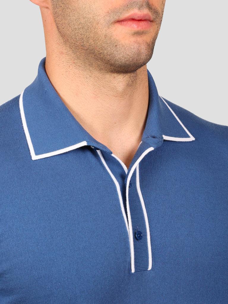 Svevo Maglia Polo 80% Cotone - 20% Seta Blu e Bianca Pezzi Unici