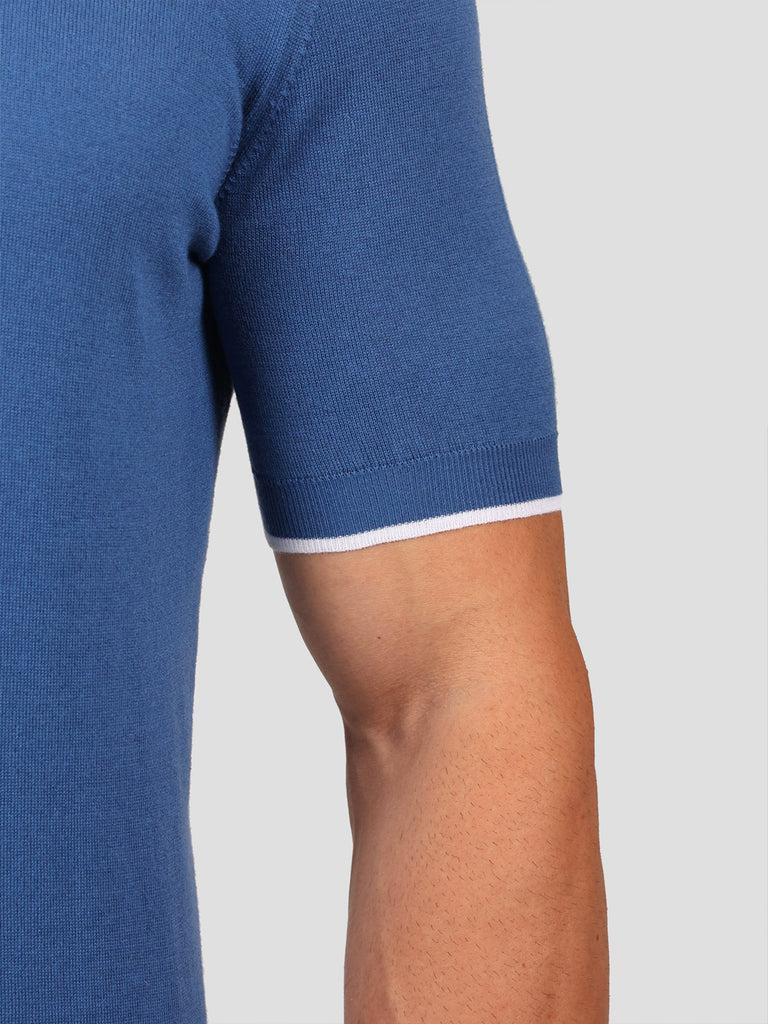 Svevo Maglia Polo 80% Cotone - 20% Seta Blu e Bianca Pezzi Unici