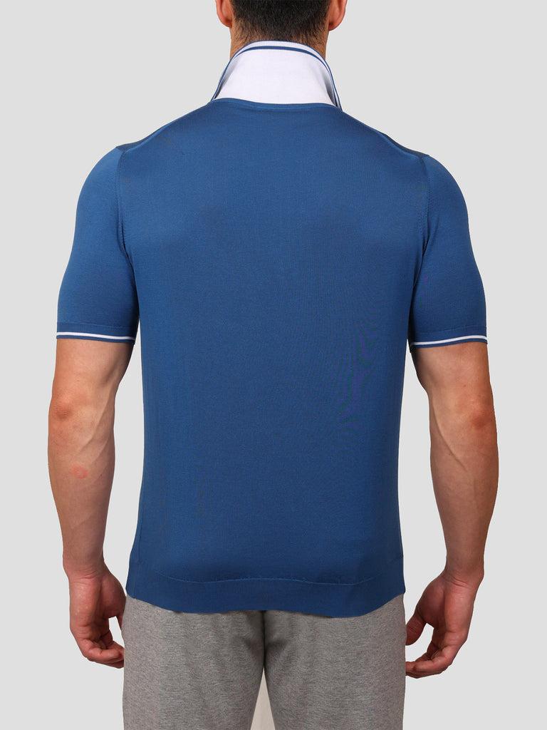 Svevo Maglia Polo con Zip 100% Cotone Makò Blu Economico