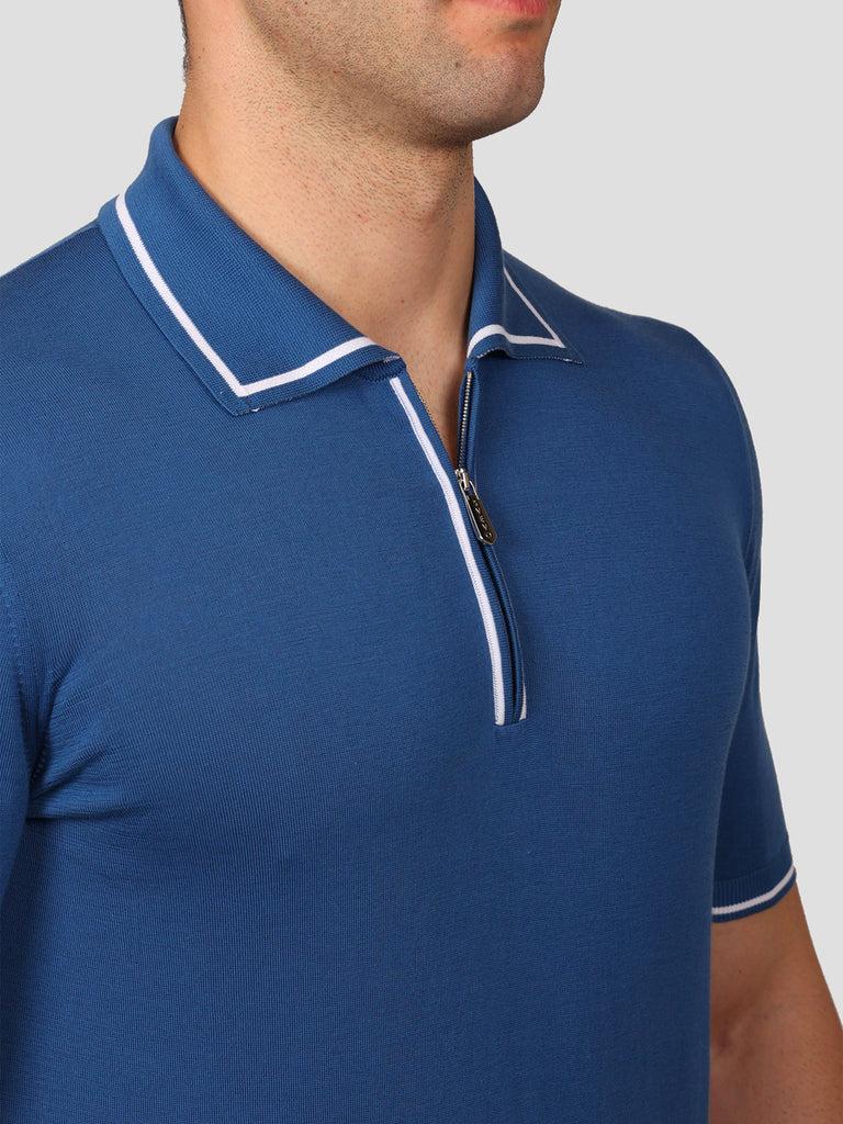 Svevo Maglia Polo con Zip 100% Cotone Makò Blu Economico