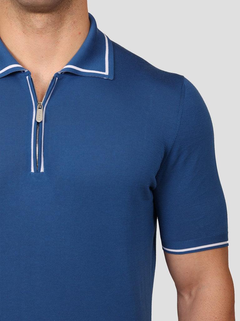 Svevo Maglia Polo con Zip 100% Cotone Makò Blu Economico