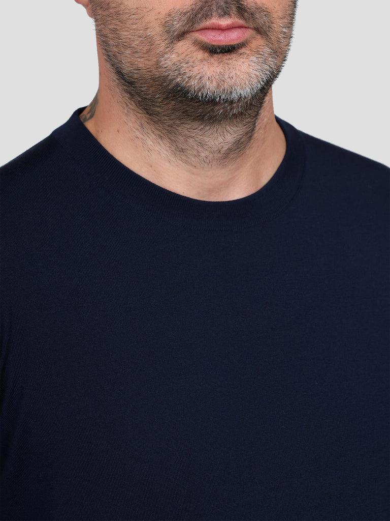 Svevo Maglia Girocollo Lana Merino Superfine 160's Blu Negozio