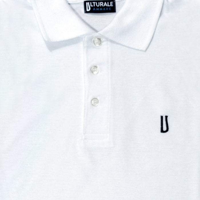 Ulturale Polo bianca con logo Ulturale blu in 100% cotone - Ulturale Qualità Garantita