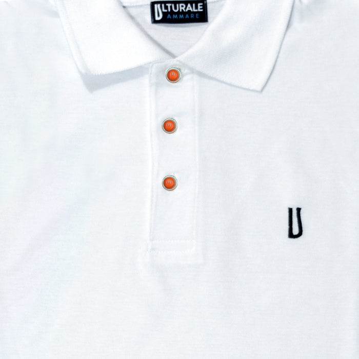 Ulturale Polo bianca con bottoni in corallo e argento in 100% cotone - Ulturale Sottocosto