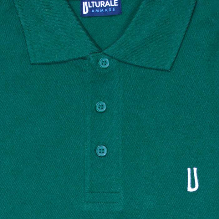 Ulturale Polo verde con logo Ulturale bianco in 100% cotone - Ulturale Outlet