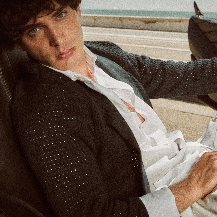 Ulturale Cardigan blu uomo con collo a scialle – Ulturale Saldi Di Fabbrica