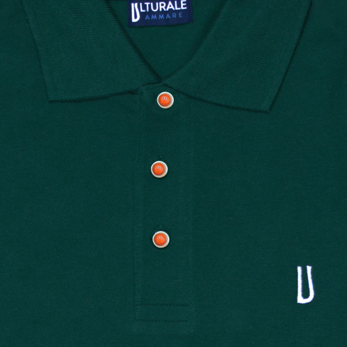 Ulturale Polo verde con bottoni in corallo e argento in 100% cotone - Ulturale Negozio