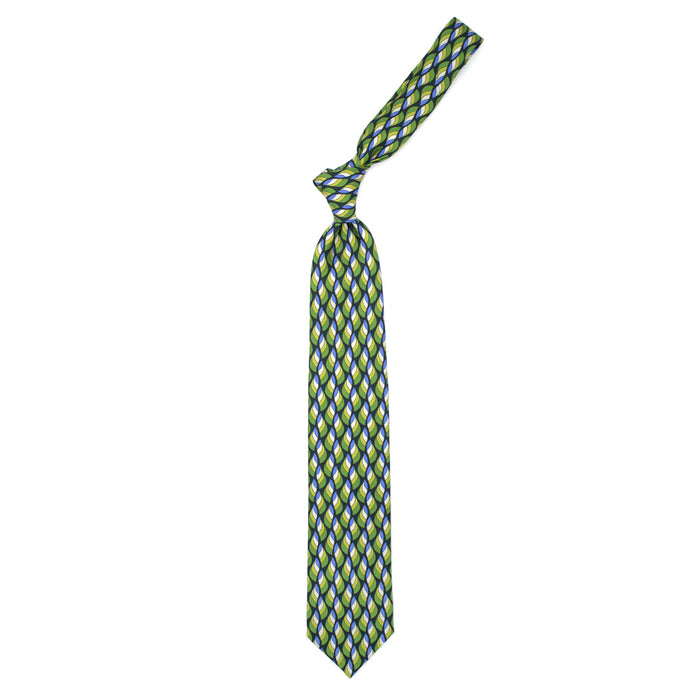 Ulturale Cravatta blu con pattern astratto giallo verde crema e azzurro in seta – Ulturale Negozi Online