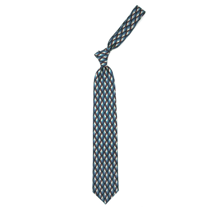 Ulturale Cravatta blu con pattern astratto azzurro crema e marrone in seta – Ulturale Acquista Ora