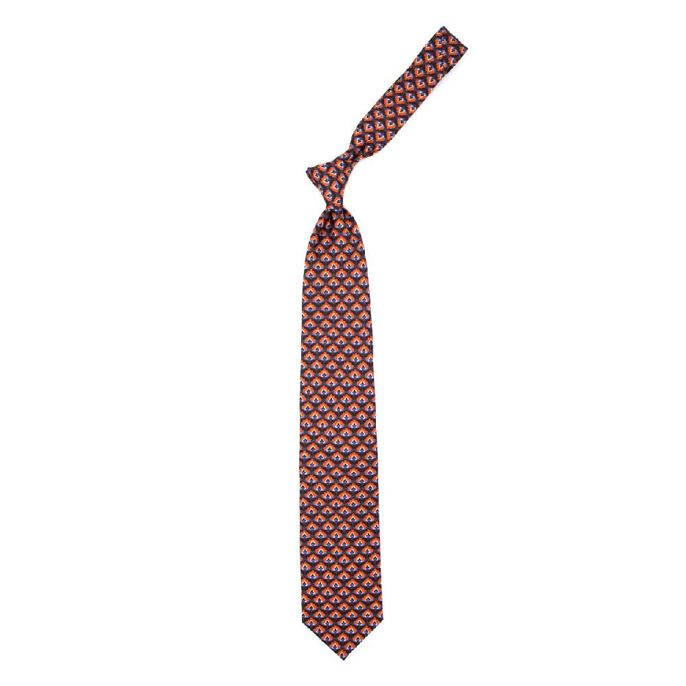 Ulturale Cravatta marrone con pattern arancione blu e azzurro in seta – Ulturale Consegna Veloce