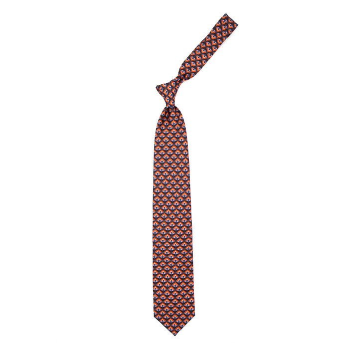 Ulturale Cravatta marrone con pattern arancione blu e azzurro in seta – Ulturale Consegna Veloce