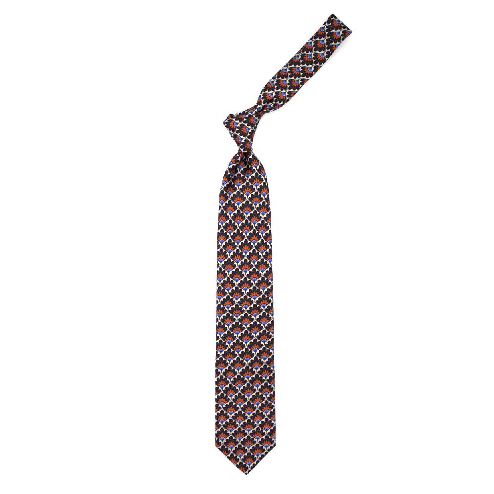 Ulturale Cravatta con pattern a ventaglio floreale marrone arancione e azzurro in seta – Ulturale Shopping Online